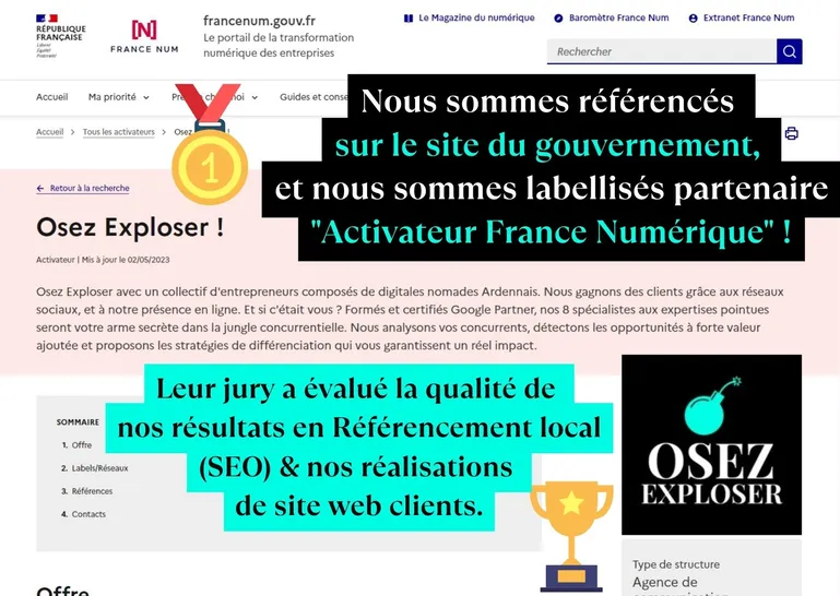 Osez exploser référencement local seo activateur france num grand est label partennaire gouvernement charleville ardennes